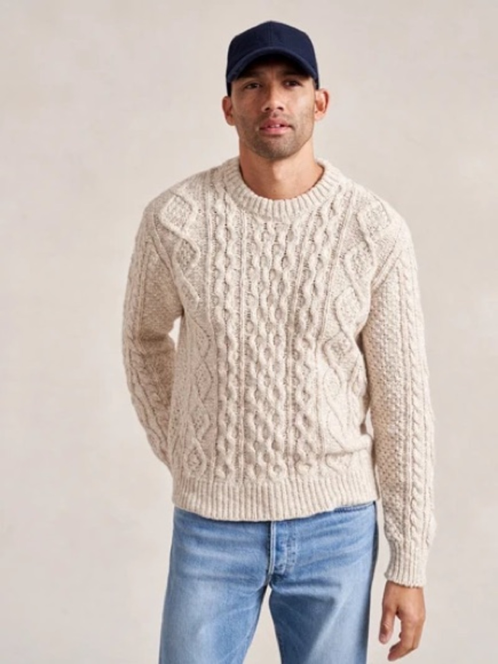 Goodfellow & Co Cream Cable-Knit Crewneck Sweater